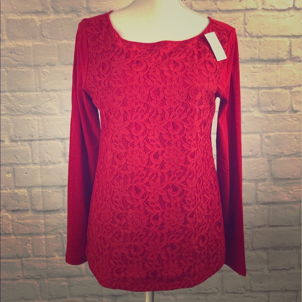 NWT women’s Loft red lace long sleeve sz medium
